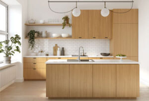 Oak Wood Cabinets in Kitchen After a Kitchen Cabinet Design in Brighton, MI