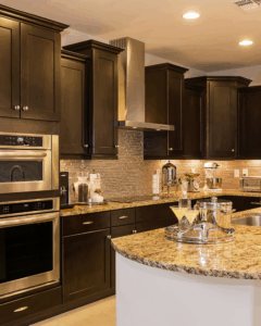 New kitchen with brown stained wood and shaker cabinets. Kitchen Remodeling in Southfield, West Bloomfield, Farmington Hills & Nearby Cities