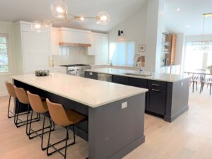 Gray Islands with White Kitchen Cabinet Design in Farmington Hills, MI