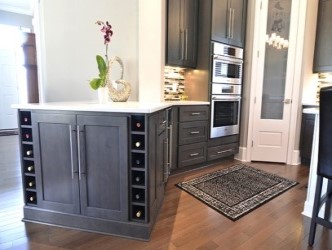 Kitchen sink With Dark wood cabinets 