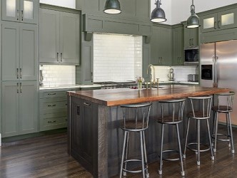 White Countertops with wood floors 