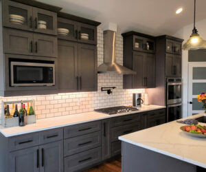 Dark Gray Cabinets with White Counters for a Sleek Kitchen Cabinet Design in Ann Arbor, MI